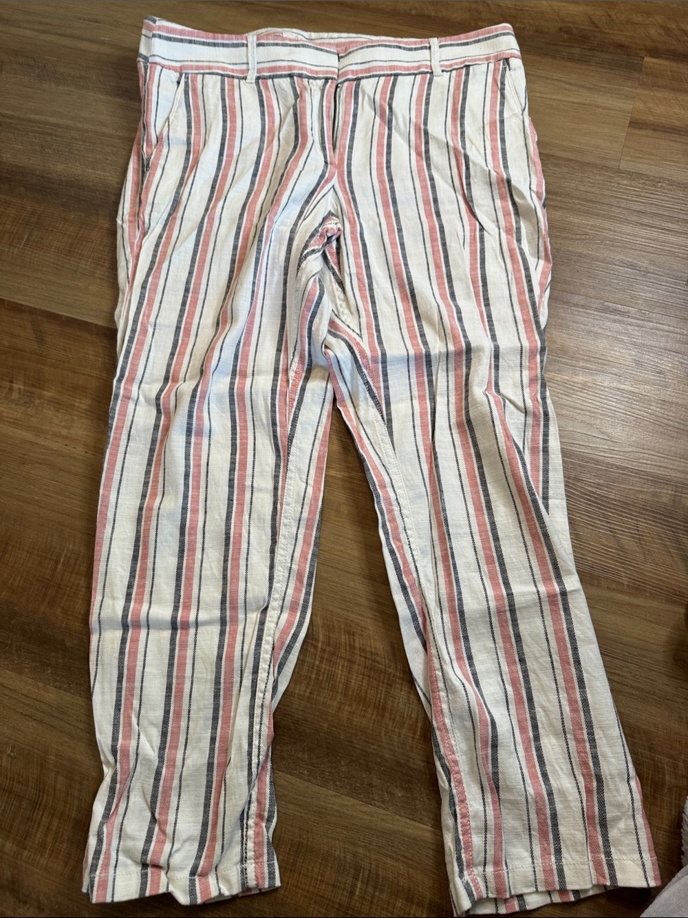 LOFT White Trousers with red and black Vertical Stripes